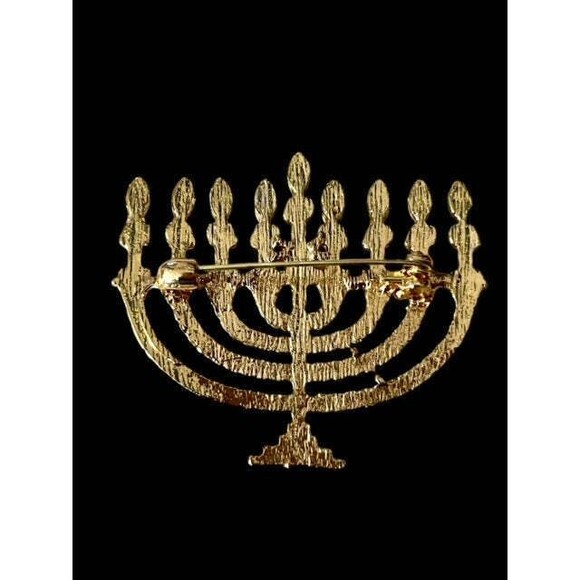 Sparkling Menorah Blue Rhinestone Brooch - Picture 5 of 8